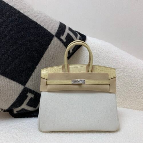 Birkin Touch 25cm 0T Mushroom Y1 Vanille Alligator/ Togo Leather Silver Hardware
