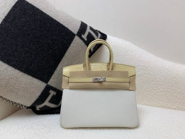 Birkin Touch 25cm 0T Mushroom Y1 Vanille Alligator/ Togo Leather Silver Hardware