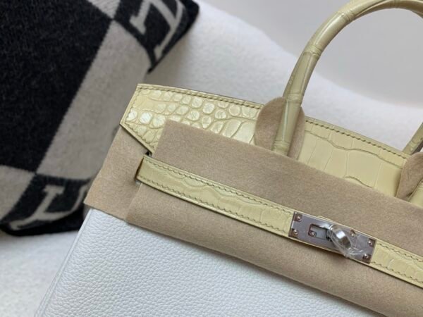 Birkin Touch 25cm 0T Mushroom Y1 Vanille Alligator/ Togo Leather Silver Hardware