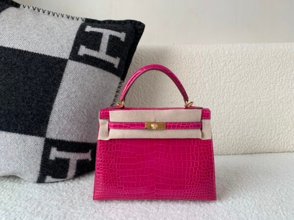 UK shipping Kelly 25cm L3 Rose Purple Porosus Leather Gold Hardware