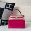 UK shipping Kelly 25cm L3 Rose Purple Porosus Leather Gold Hardware