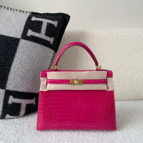 wsxc1774628004258_0 UK shipping Kelly 25cm L3 Rose Purple Porosus Leather Gold Hardware