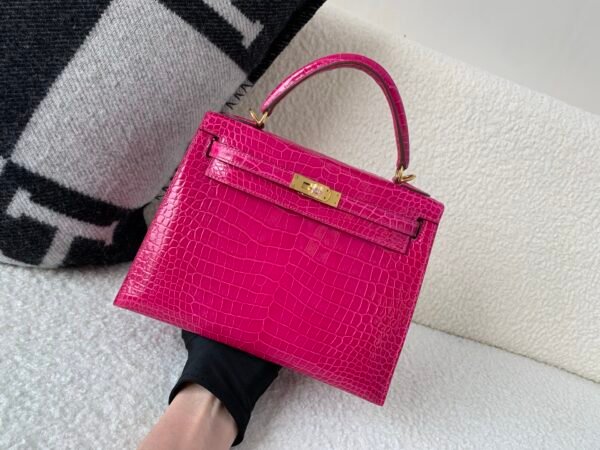 UK shipping Kelly 25cm L3 Rose Purple Porosus Leather Gold Hardware