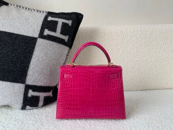 UK shipping Kelly 25cm L3 Rose Purple Porosus Leather Gold Hardware