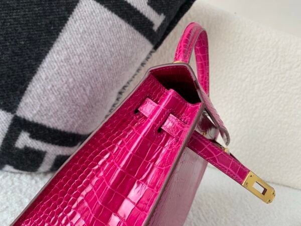 UK shipping Kelly 25cm L3 Rose Purple Porosus Leather Gold Hardware
