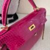 UK shipping Kelly 25cm L3 Rose Purple Porosus Leather Gold Hardware
