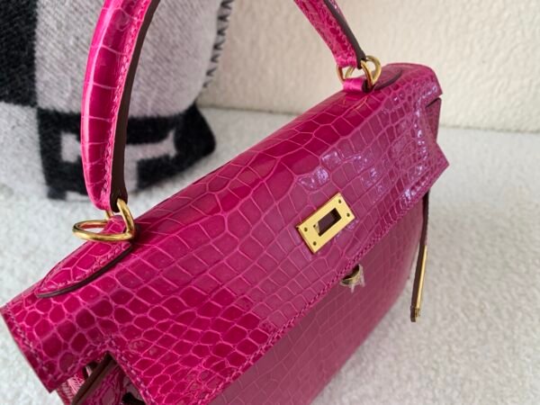 UK shipping Kelly 25cm L3 Rose Purple Porosus Leather Gold Hardware