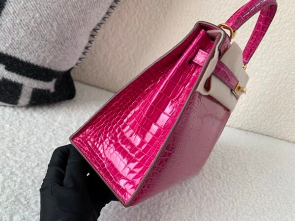 UK shipping Kelly 25cm L3 Rose Purple Porosus Leather Gold Hardware