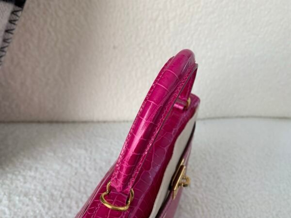 UK shipping Kelly 25cm L3 Rose Purple Porosus Leather Gold Hardware