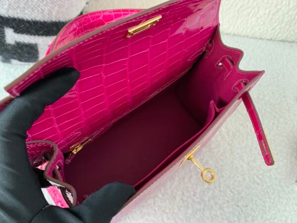 UK shipping Kelly 25cm L3 Rose Purple Porosus Leather Gold Hardware
