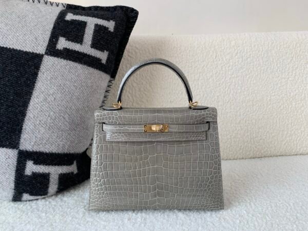 HongKong Fedex Kelly 25cm 18 Etoupe Porosus Leather Gold Hardware 1:1 to make