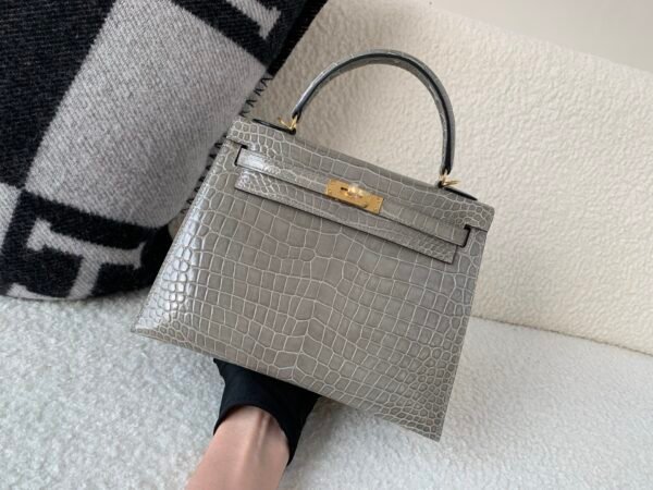 HongKong Fedex Kelly 25cm 18 Etoupe Porosus Leather Gold Hardware 1:1 to make