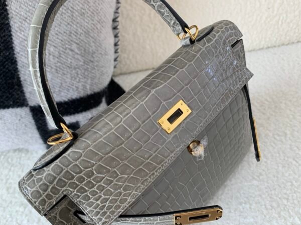 HongKong Fedex Kelly 25cm 18 Etoupe Porosus Leather Gold Hardware 1:1 to make