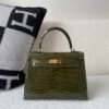 Top Handmade Kelly 25cm 61 Vert Olive Porosus Leather Gold Hardware