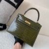Top Handmade Kelly 25cm 61 Vert Olive Porosus Leather Gold Hardware