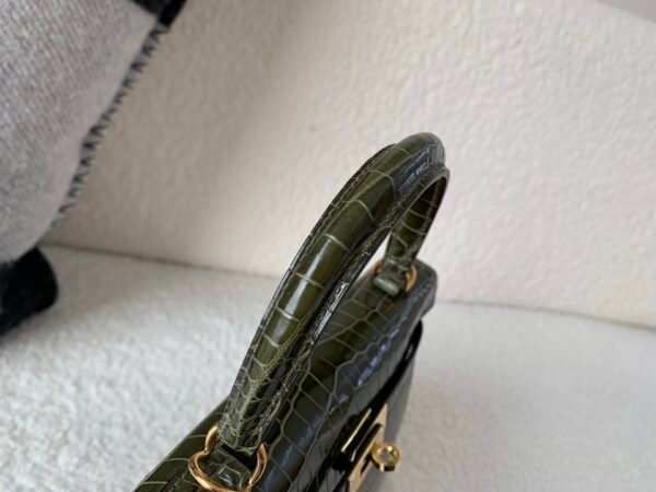 Top Handmade Kelly 25cm 61 Vert Olive Porosus Leather Gold Hardware