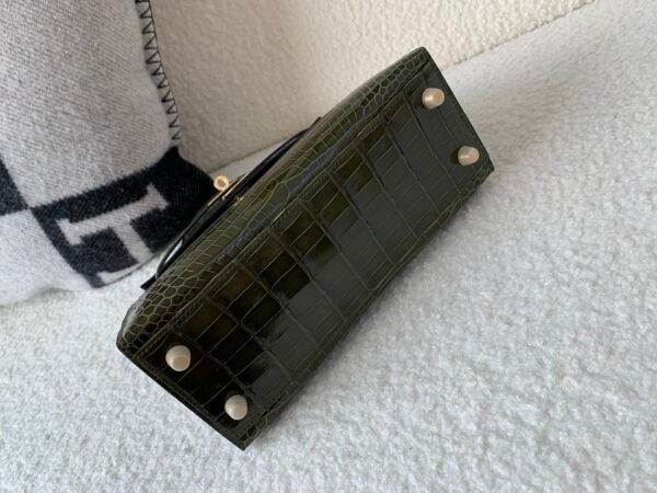 Top Handmade Kelly 25cm 61 Vert Olive Porosus Leather Gold Hardware