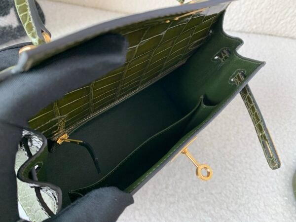 Top Handmade Kelly 25cm 61 Vert Olive Porosus Leather Gold Hardware