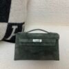 Kelly Pochette 22CM C6 Vert De Gris Suede Leather Sliver Hardware Top Handmade