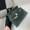 Kelly Pochette 22CM C6 Vert De Gris Suede Leather Sliver Hardware Top Handmade