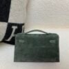 Kelly Pochette 22CM C6 Vert De Gris Suede Leather Sliver Hardware Top Handmade