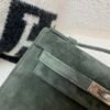 Kelly Pochette 22CM C6 Vert De Gris Suede Leather Sliver Hardware Top Handmade