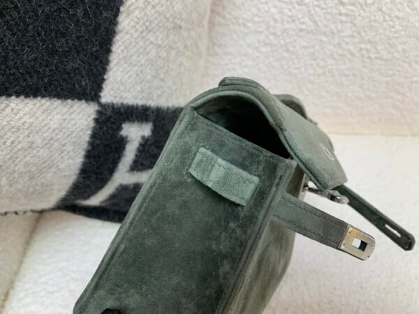 Kelly Pochette 22CM C6 Vert De Gris Suede Leather Sliver Hardware Top Handmade