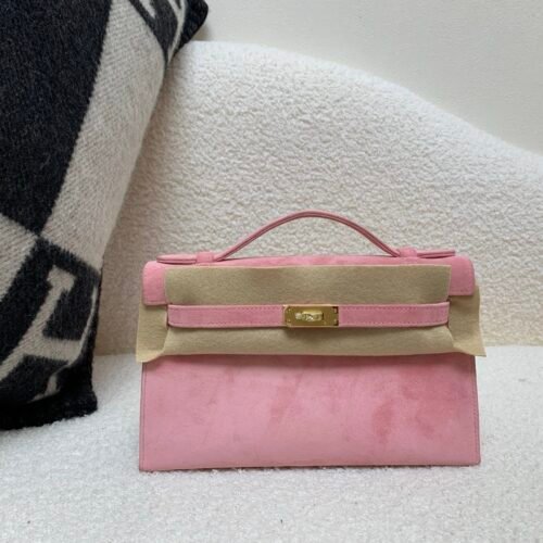 wsxc1775052626041_0 Kelly Pochette 22CM 3Q Rose Sakura Suede Leather Gold Hardware 1:1 to Make
