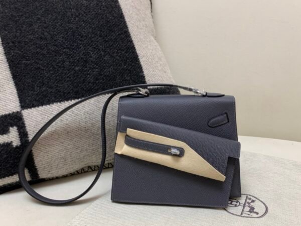 Kelly Desordre 20CM 85 Ardoise Ecru Epsom Leather Silver Hardware Carrybag