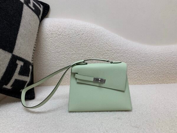 Kelly Desordre 20CM 6U Vert d’Eau Epsom Leather Silver Hardware Top Quality