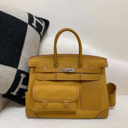 Birkin Cargo 35CM 2S Sesame Canvas/ Swift Leather Full Handmade Original Materials