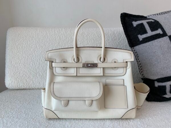 Full Handmade Quality Birkin Cargo 35CM i2 Nata Canvas/ Swift Leather Silver Hardware
