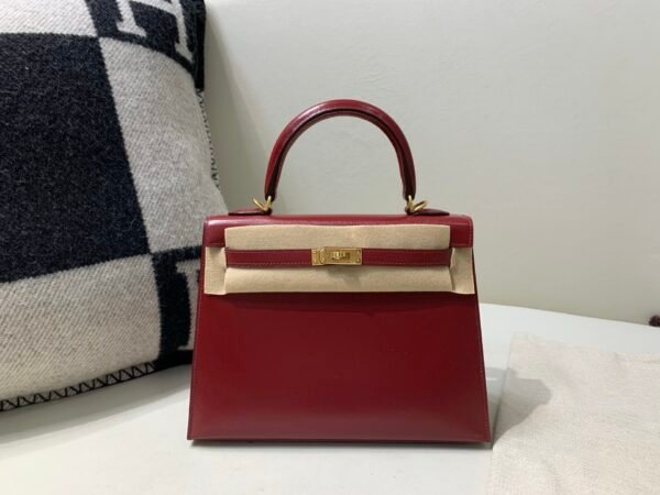 Kelly 25CM 55 Rouge H Box Leather Gold Hardware Global Sales Full Handmade