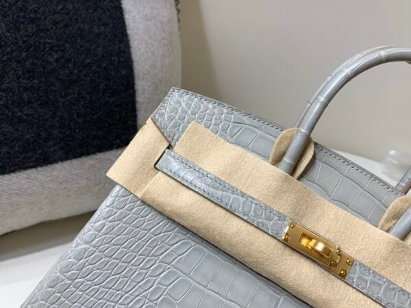 Global Shipping Birkin 25 80 Gris Perle Gold Hardware Lady Handle bag Full Handmade