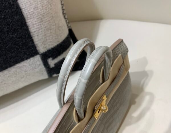 Global Shipping Birkin 25 80 Gris Perle Gold Hardware Lady Handle bag Full Handmade