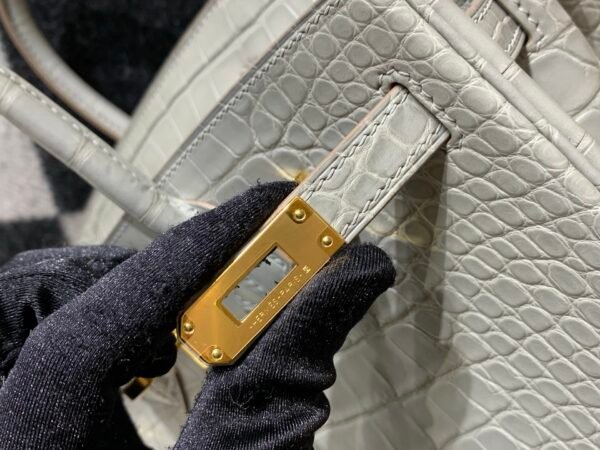 Global Shipping Birkin 25 80 Gris Perle Gold Hardware Lady Handle bag Full Handmade