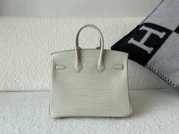 Full Handmade Birkin 25cm 8L Beton Alligator Leather Silver Hardware