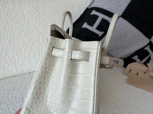 Full Handmade Birkin 25cm 8L Beton Alligator Leather Silver Hardware