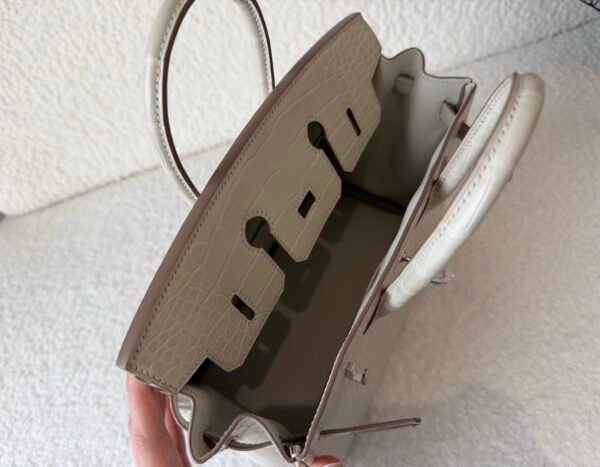 Full Handmade Birkin 25cm 8L Beton Alligator Leather Silver Hardware