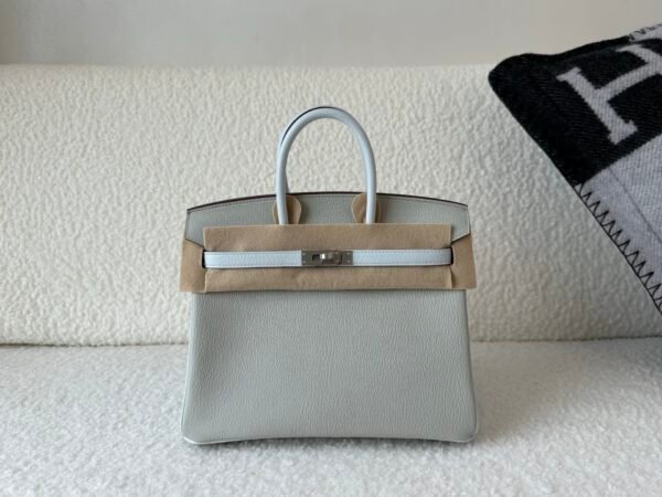 Global Shipping Birkin 25cm chevre Leather 80 Gris Perle T0 Bleu Brume Silver Hardware