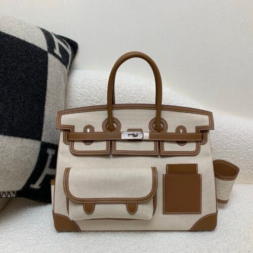wsxc1776964329595_0 Top Handmade Quality Birkin Cargo 35CM CK37 Gold Canvas/ Swift Leather Silver Hardware