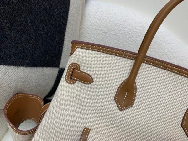 Top Handmade Quality Birkin Cargo 35CM CK37 Gold Canvas/ Swift Leather Silver Hardware
