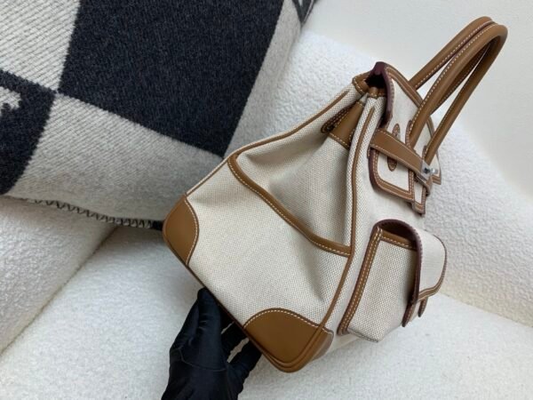 Top Handmade Quality Birkin Cargo 35CM CK37 Gold Canvas/ Swift Leather Silver Hardware