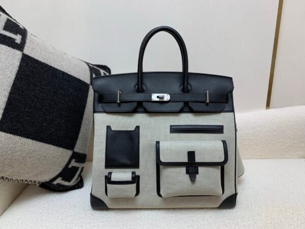 Top Quality Birkin Cargo 40CM 89 Nior Canvas/ Swift Leather Full Handmade Silver Hardware