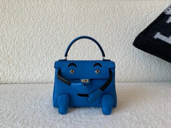Top Handmade Kelly doll 16CM I7 Bleu Zellige Alligator Leather Silver Hardware