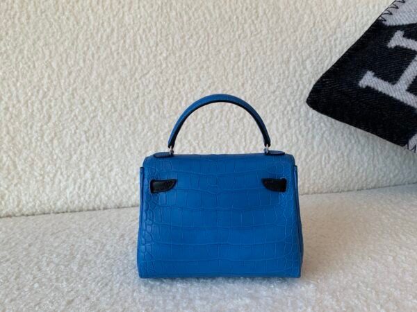 Top Handmade Kelly doll 16CM I7 Bleu Zellige Alligator Leather Silver Hardware