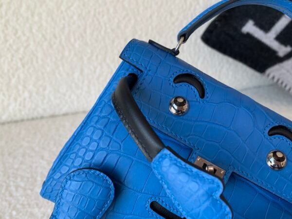 Top Handmade Kelly doll 16CM I7 Bleu Zellige Alligator Leather Silver Hardware