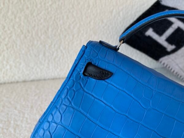 Top Handmade Kelly doll 16CM I7 Bleu Zellige Alligator Leather Silver Hardware