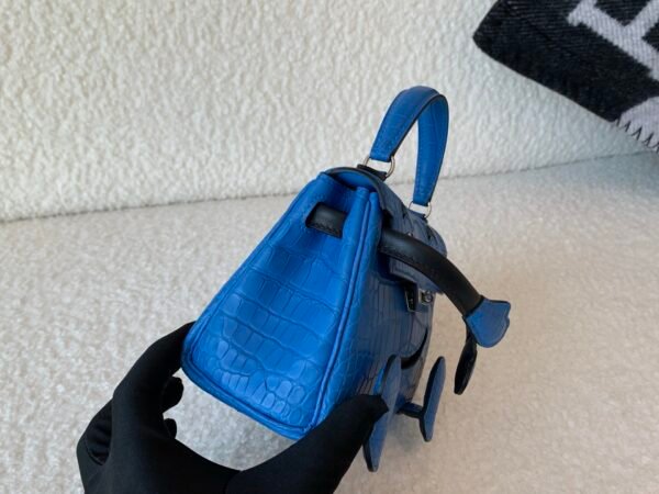Top Handmade Kelly doll 16CM I7 Bleu Zellige Alligator Leather Silver Hardware