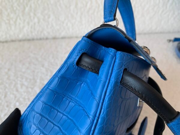 Top Handmade Kelly doll 16CM I7 Bleu Zellige Alligator Leather Silver Hardware